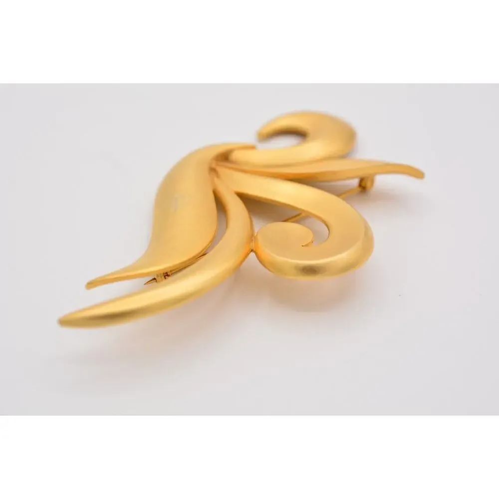 Vintage JJ Large Flower Pin Brooch Brushed Gold Chunky Heavy Signed 80s Jewelry